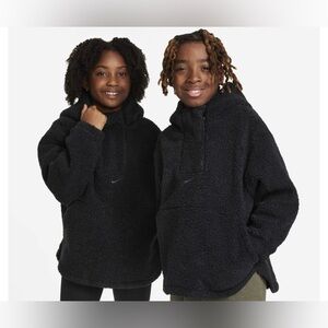 Nike Therma-FIT Faux Shearling Jacket Kids Size Small Black Sherpa Hooded NWT